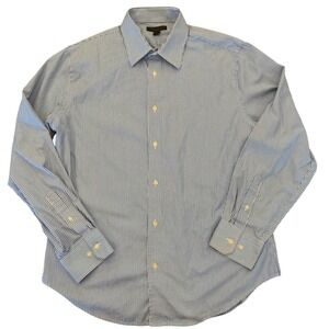 Express Design Studio Mens L 16-16.5 Blue White Striped 80s Two-Ply Cotton Shirt